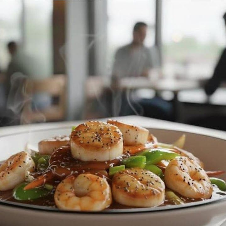 Lunch Black Pepper Scallop Shrimp.