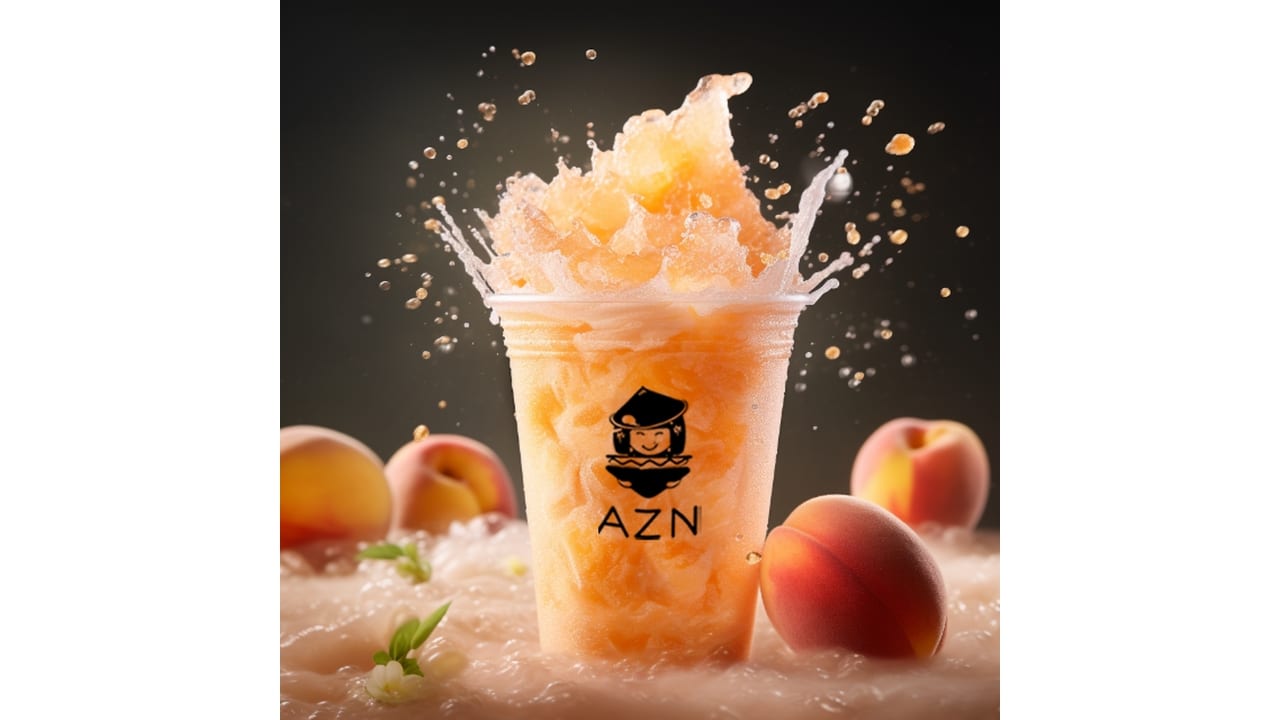 (L) Fresh Peach Slushie Tea.