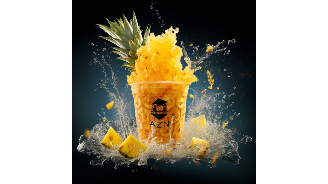 (L) Fresh Pineapple Slushie Tea.