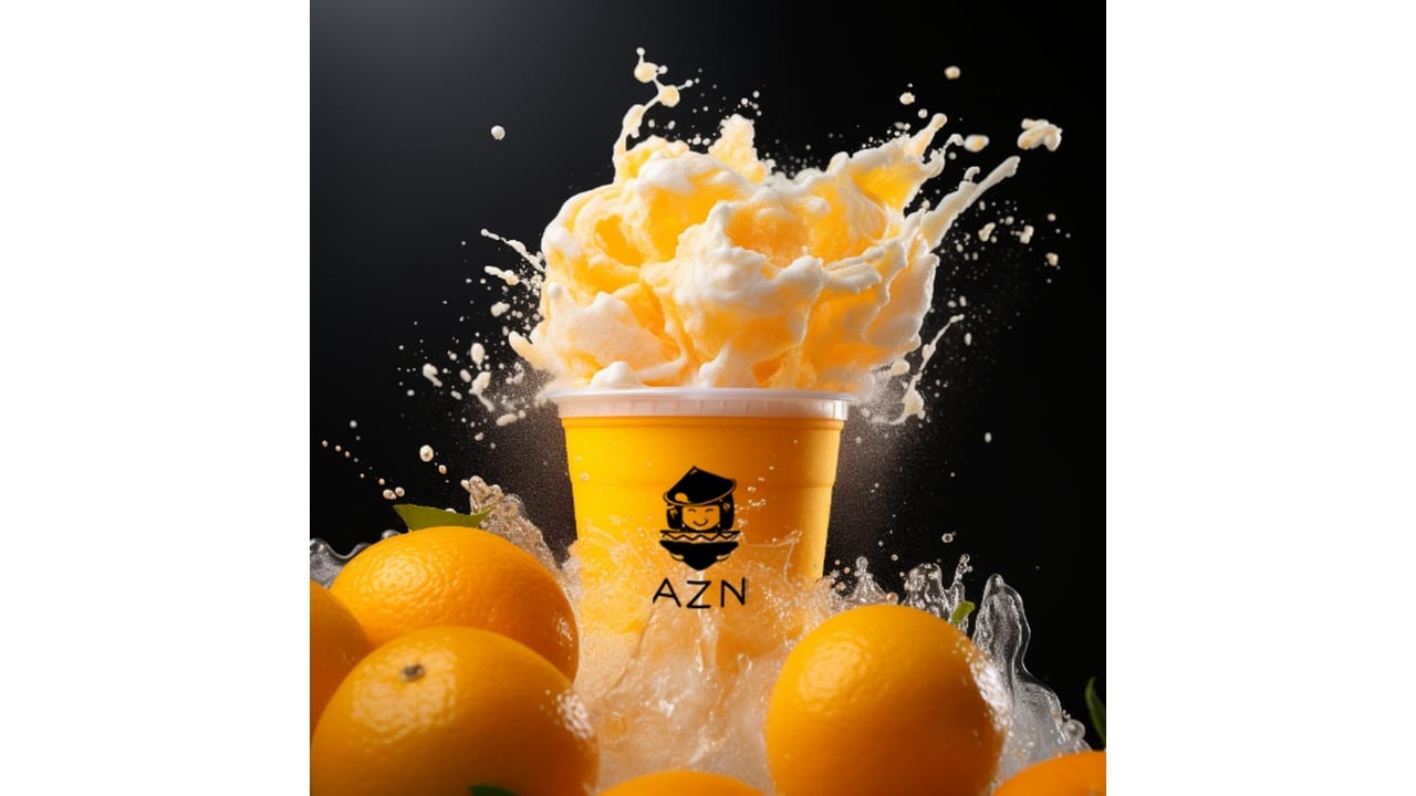 (L) Fresh Orange Slushie Tea.